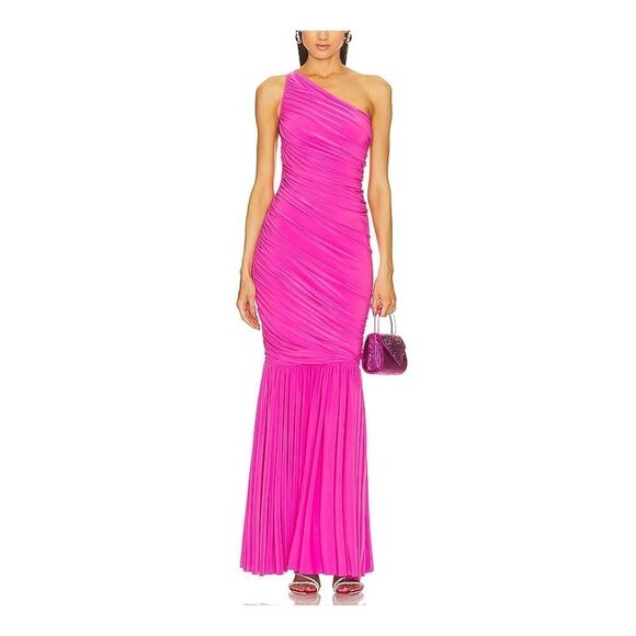 Norma Kamali 'Diana' Pink Fishtail One Shoulder Gown Size M - Picture 1 of 7